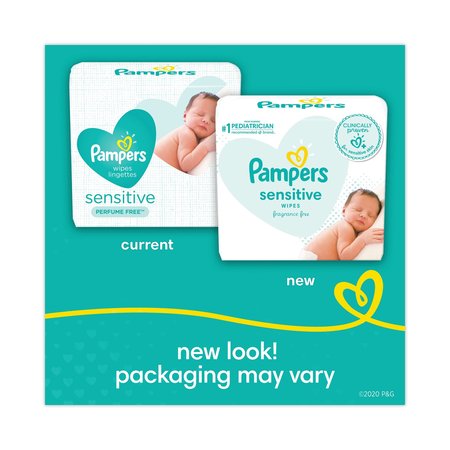 PAMPERS Sensitive Baby Wipes, 6.8 x 7, Unscented, White, 56 Wipes, 8PK 87076